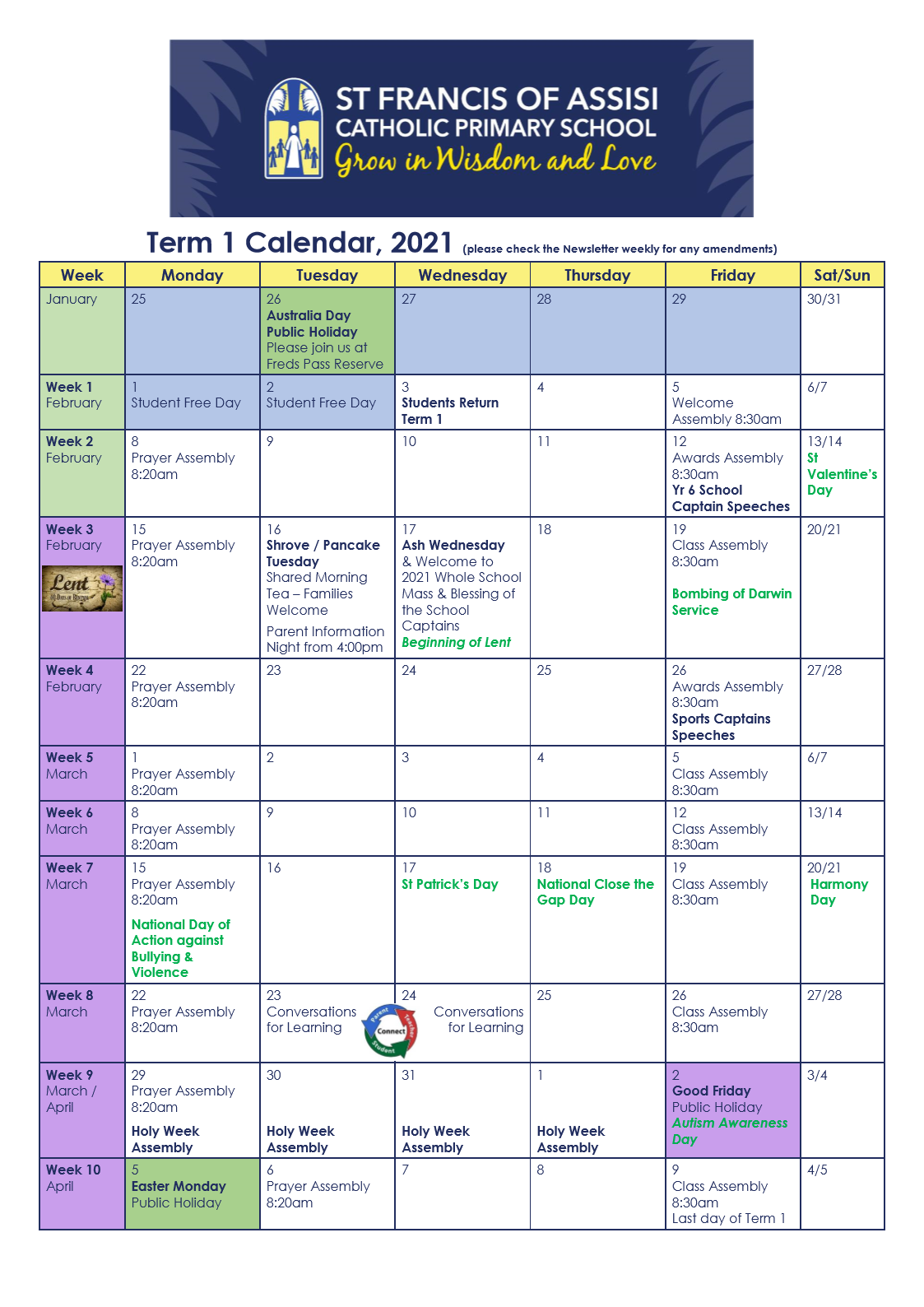 Term 1 2021 Calendar