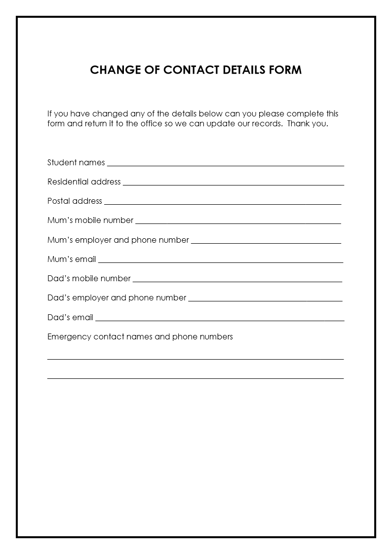 Change of contact details form